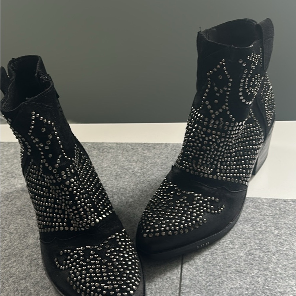 Black Crystal Embellished Ankle Booties